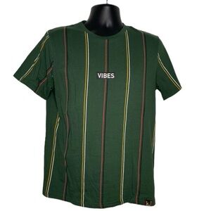 WXYZ Striped “Vibes” Short Sleeve Slogan T-Shirt (Size:M, Color:Green/Multi)
